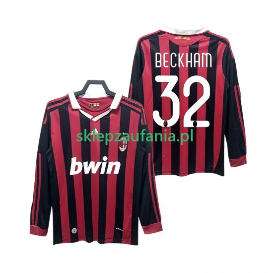 Herre AC Milan drakt BECKHAM 32 2009 Retro Hjemme 2010 Langermet