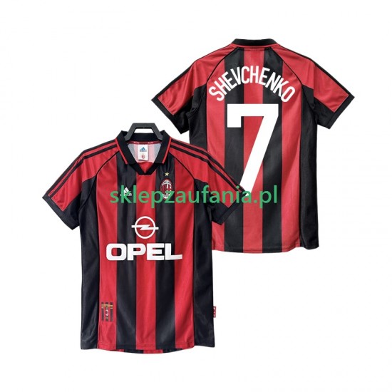 Herre AC Milan drakt SHEVCHENKO 7 1998 Retro Hjemme 1999 Korte Ermer