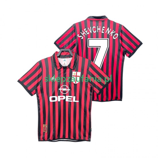 Herre AC Milan drakt SHEVCHENKO 7 2000 Retro Hjemme 1999 Korte Ermer