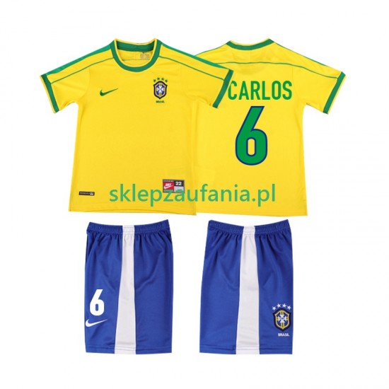 3-13 år Barn Brasil drakt Roberto Carlos 6 1998 Retro Hjemme Korte Ermer