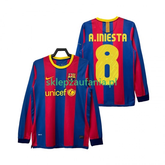 Herre FC Barcelona drakt A INIESTA 8 Retro Hjemme 2010 2011 Langermet