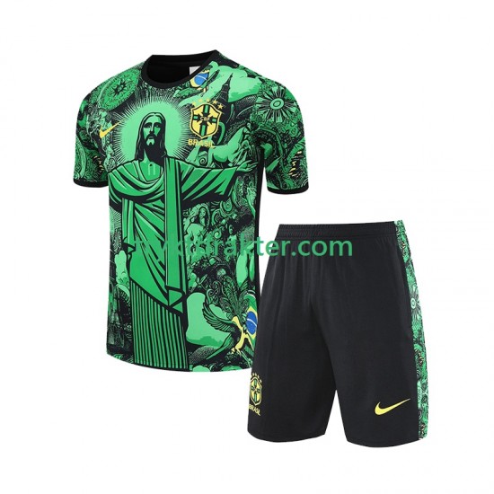 3-13 år Barn Brasil JESUS Football Shirts Hjemme 2024-2025 Grønn Korte Ermer