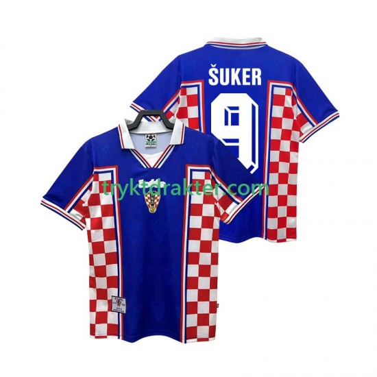 Herre Kroatia drakt SUKER 9 1998 Retro Borte Korte Ermer