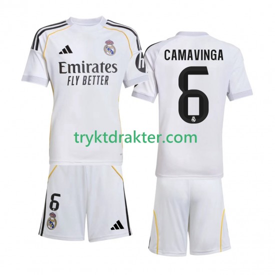 3-13 år Barn Real Madrid drakt Camavinga 6 Hjemme 2025-2026 Korte Ermer