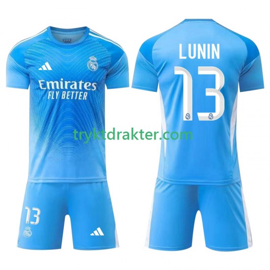 3-13 år Barn Keeper Real Madrid drakt Andriy Lunin 13 Hjemme 2025-2026 Korte Ermer