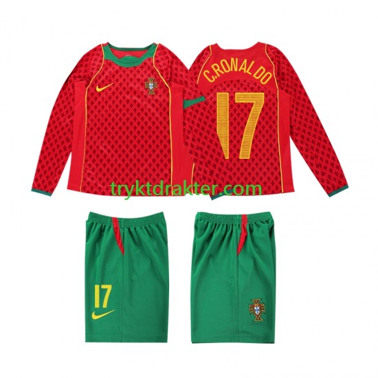 3-13 år Barn Portugal drakt Cristiano Ronaldo 17 Retro Hjemme 2004 Langermet