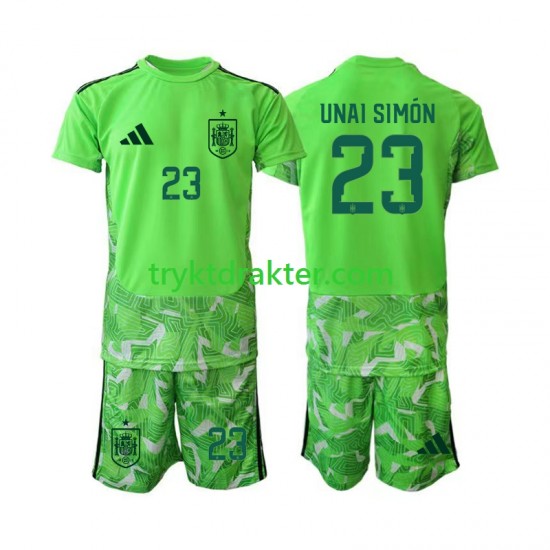 3-13 år Barn Keeper Spania drakt Unai Simon 23 6th Green color VM 2026 Korte Ermer