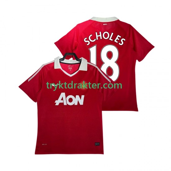 Herre Manchester Utd drakt SCHOLES 18 Retro Hjemme 2010 2011 Korte Ermer